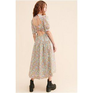 Backless Cotton Floral Midi Dress